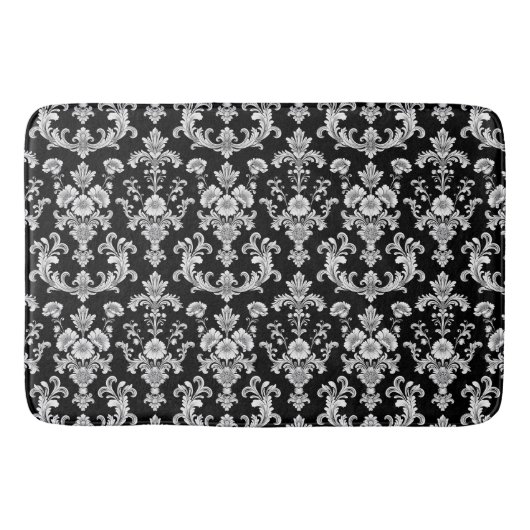 Victorian Black and White Damask Pattern Badematte (Vorderseite)