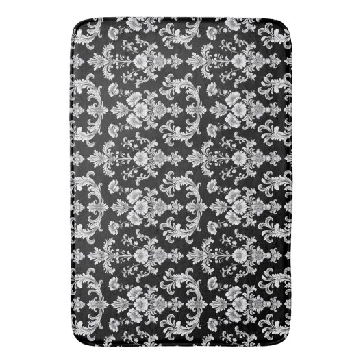 Victorian Black and White Damask Pattern Badematte (Vorderseite Vertikal)