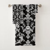 Victorian Black and White Damask Pattern Badhandtuch Set (Insitu)
