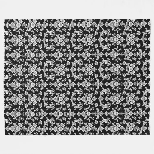 Victorian Black and White Damask Pattern Fleecedecke (Vorderseite (Horizontal))