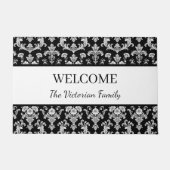 Victorian Black and White Damask Pattern Fußmatte (Vorderseite)