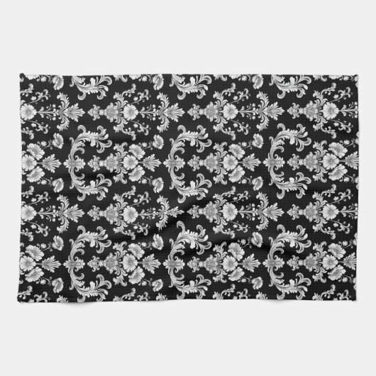 Victorian Black and White Damask Pattern Geschirrtuch (Horizontal)