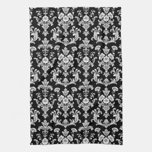 Victorian Black and White Damask Pattern Geschirrtuch (Vertikal)