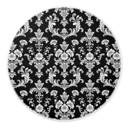 Victorian Black and White Damask Pattern Keramikknauf (Vorderseite)