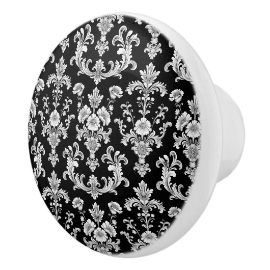 Victorian Black and White Damask Pattern Keramikknauf (Rechts)