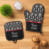 Victorian Black and White Damask Pattern Ofenhandschuh & Topflappen-Set (Oben Unten)