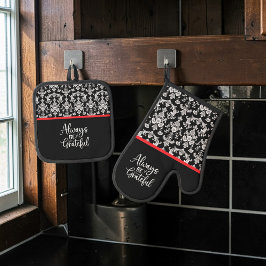 Victorian Black and White Damask Pattern Ofenhandschuh & Topflappen-Set