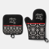 Victorian Black and White Damask Pattern Ofenhandschuh & Topflappen-Set (Vorderseite)