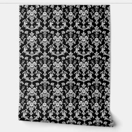 Victorian Black and White Damask Pattern Tapete