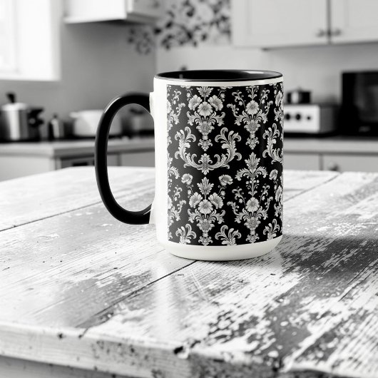 Victorian Black and White Damask Pattern Tasse
