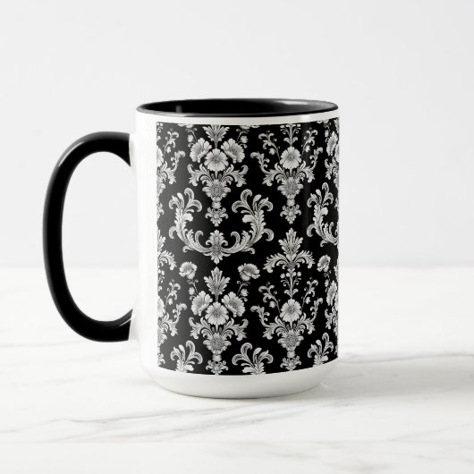 Victorian Black and White Damask Pattern Tasse (Links)