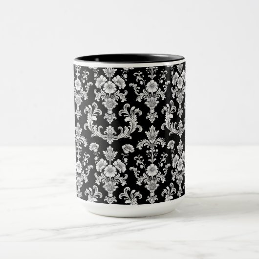 Victorian Black and White Damask Pattern Tasse (Zentrum)