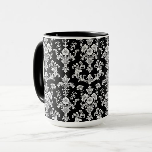 Victorian Black and White Damask Pattern Tasse (Vorderseite Links)