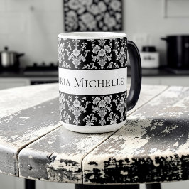 Victorian Black and White Damask Pattern Verwandlungstasse