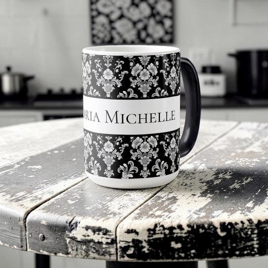 Victorian Black and White Damask Pattern Verwandlungstasse