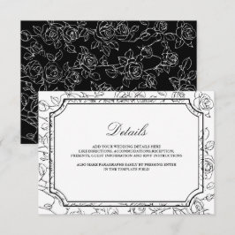 Victorian Black and White Line Art Wedding Details Begleitkarte
