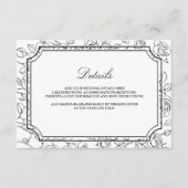 Victorian Black and White Line Art Wedding Details Begleitkarte (Vorderseite)