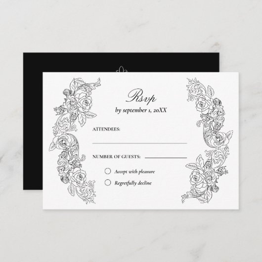 Victorian Black and White Wedding RSVP Card (Vorne/Hinten)