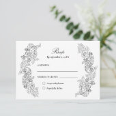 Victorian Black and White Wedding RSVP Card Karte (Stehend Vorderseite)