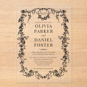 Victorian Black Wedding Monogram Acryleinladungen (Vorderseite)