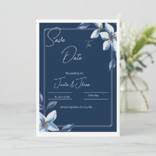 Victorian Blaue Blumige Staubblaue Hochzeit Merkt  Save The Date
