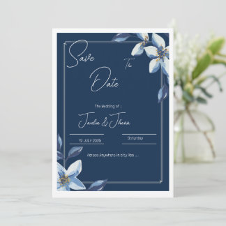 Victorian Blaue Blumige Staubblaue Hochzeit Merkt  Save The Date