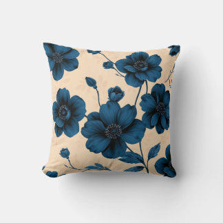 Victorian Blue Flowers on Beige Background Pillow Kissen