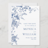 Victorian Blue Französische Gartenhochzeit QR-Code Save The Date (Vorderseite)