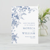 Victorian Blue Französische Gartenhochzeit QR-Code Save The Date (Stehend Vorderseite)