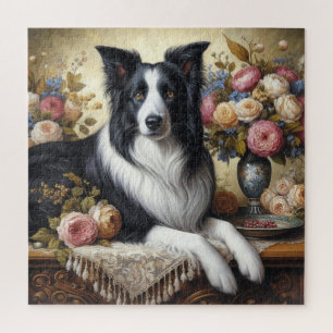 Victorian Border Collie und Rosen 676 Teile Puzzle