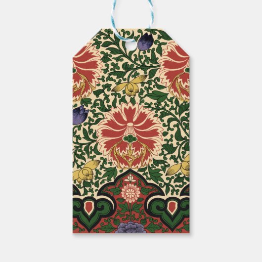 Victorian Botanical Red and Green Ornament Pattern Geschenkanhänger (Vorderseite)