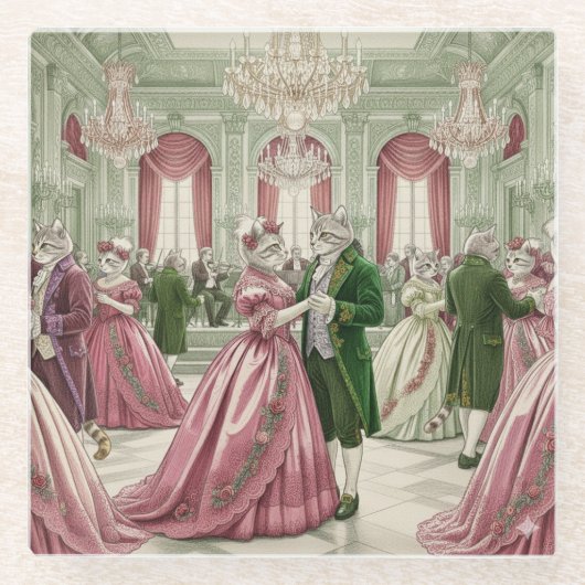 Victorian Cat Ball Glass Coaster Glasuntersetzer (Vorderseite)