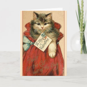 Victorian Cat In Bag Valentine's Day Card Feiertagskarte