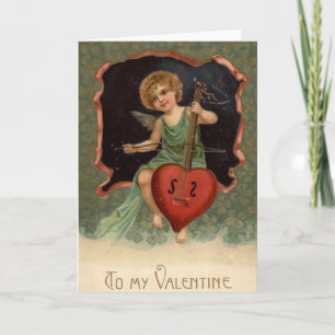 Victorian Cello Playing Cupid Valentine's Day Card Feiertagskarte