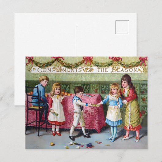 Victorian Children's Christmas Greeting Postkarte (Vorne/Hinten)