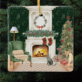 Victorian Christmas Living Room Scene Keramikornament
