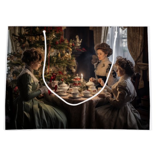 Victorian Christmas Tea Party Große Geschenktüte (Vorderseite)