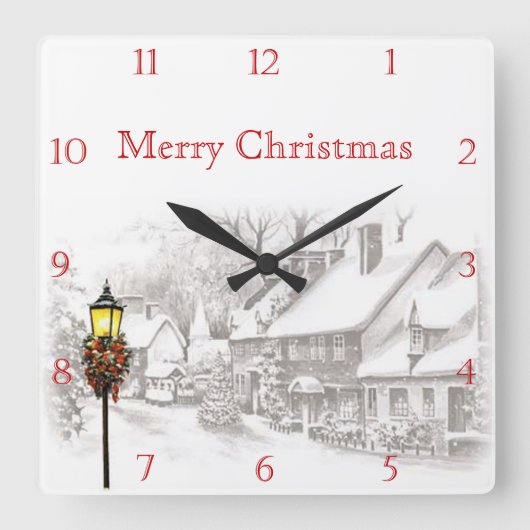 Victorian Christmas Town Custom Square Wall Clock Quadratische Wanduhr (Vorderseite)
