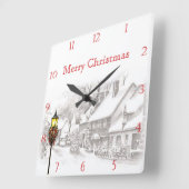 Victorian Christmas Town Custom Square Wall Clock Quadratische Wanduhr (Winkel)