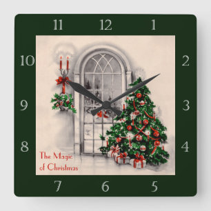 Victorian Christmas Window Clock Quadratische Wanduhr