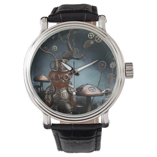 Victorian Clockwork Gummy Bear Mechanical Raven Armbanduhr (Vorderseite)