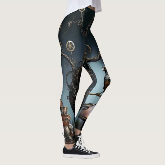 Victorian Clockwork Gummy Bear Mechanical Raven Leggings (Rechts)