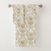 Victorian Cream Towels Elegant Damask Bathroom Badhandtuch Set (Insitu)