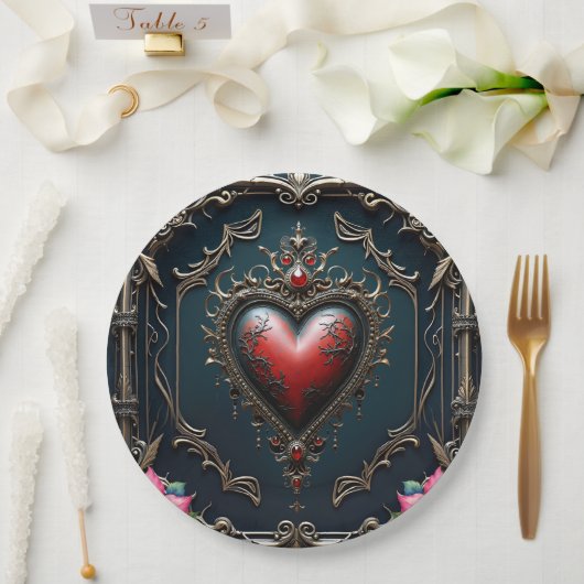 Victorian Crimson Gothic Herz Pappteller (Hochzeit)