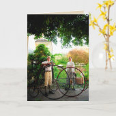 Victorian cycling poem inside card karte (Gelbe Blume)