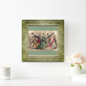 Victorian Dress With Pink Bow Quadratische Wanduhr (Zuhause)