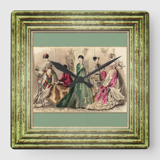 Victorian Dress With Pink Bow Quadratische Wanduhr (Vorderseite)