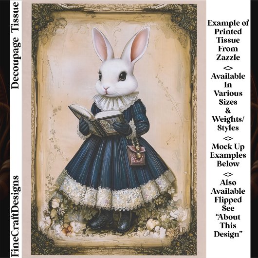 Victorian Dressed Rabbit With Book ER7L Decoupage Seidenpapier