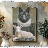 Victorian Dressed Wolf Holding Lamb ES7L Decoupage Seidenpapier