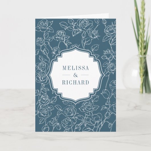 Victorian Dusty Blue Catholic QR Code Wedding Einladung (Vorderseite)